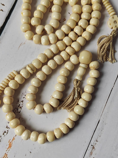Antique Bone Buddhist Mala | 108 Beads with Dual Counters | Rare Collector’s Piece