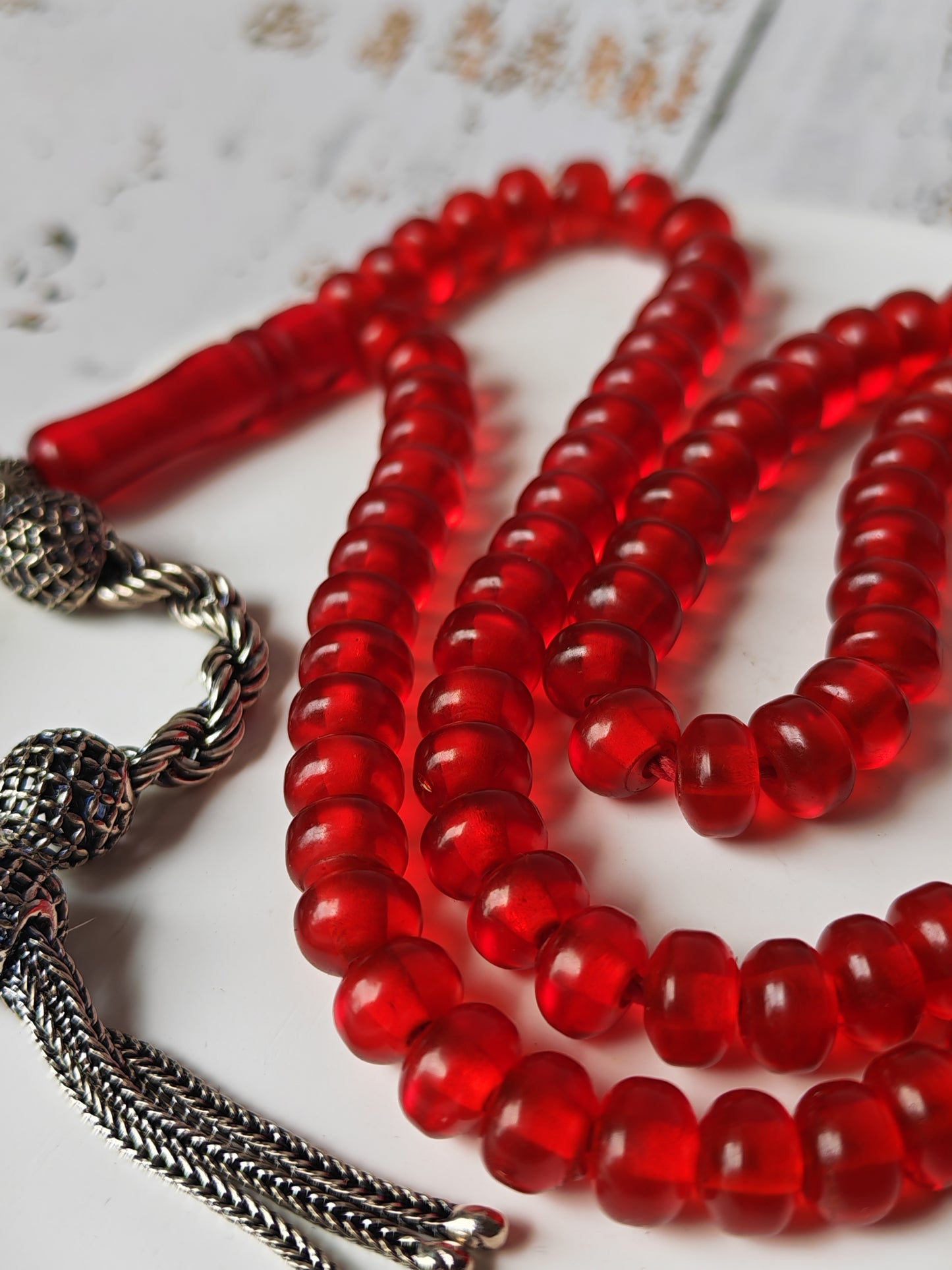 Antique German Bakelite Rosary | Red Donut Beads | 99 Beads