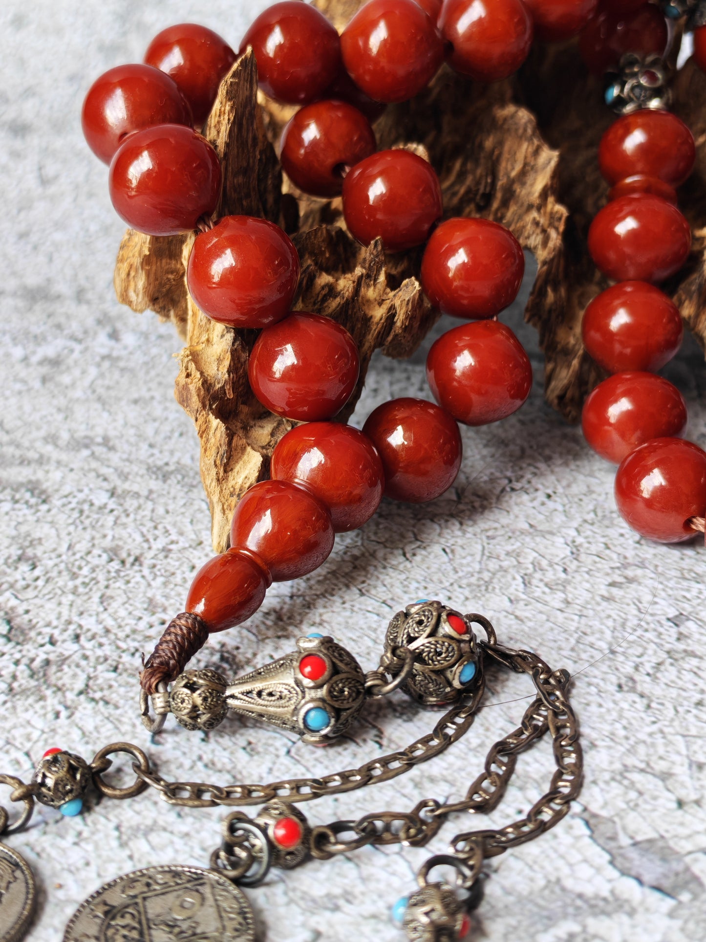 Antique European Bakelite Rosary | Two-Piece Imam | Dark Brown | 90 g | 33 Beads