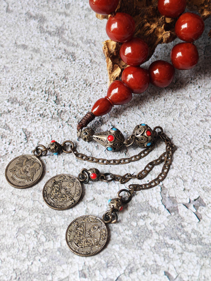 Antique European Bakelite Rosary | Two-Piece Imam | Dark Brown | 90 g | 33 Beads