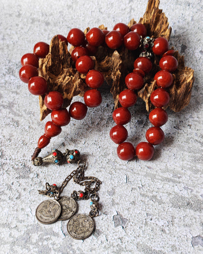 Antique European Bakelite Rosary | Two-Piece Imam | Dark Brown | 90 g | 33 Beads