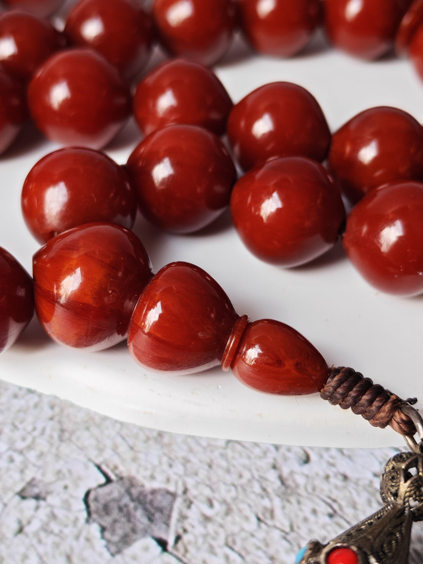 Antique European Bakelite Rosary | Two-Piece Imam | Dark Brown | 90 g | 33 Beads