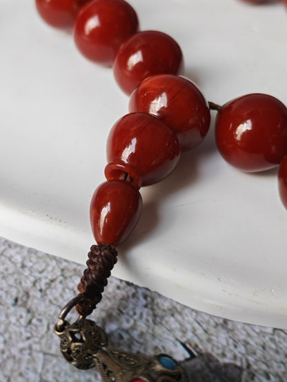 Antique European Bakelite Rosary | Two-Piece Imam | Dark Brown | 90 g | 33 Beads