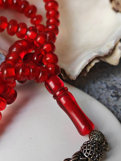 Antique German Bakelite Rosary | Red Donut Beads | 99 Beads