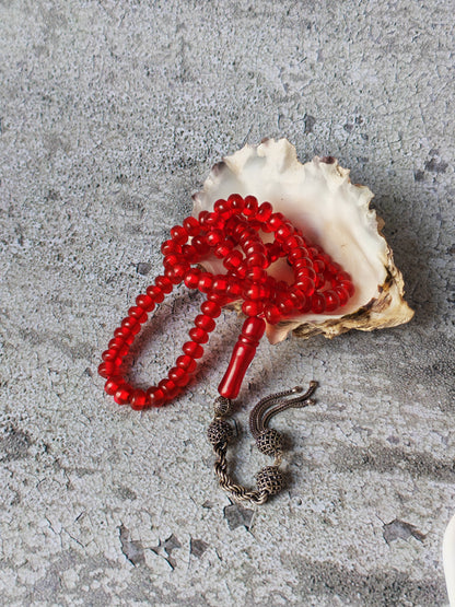 Antique German Bakelite Rosary | Red Donut Beads | 99 Beads