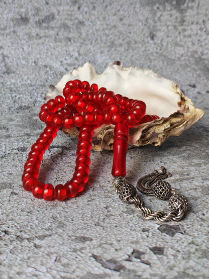 Antique German Bakelite Rosary | Red Donut Beads | 99 Beads