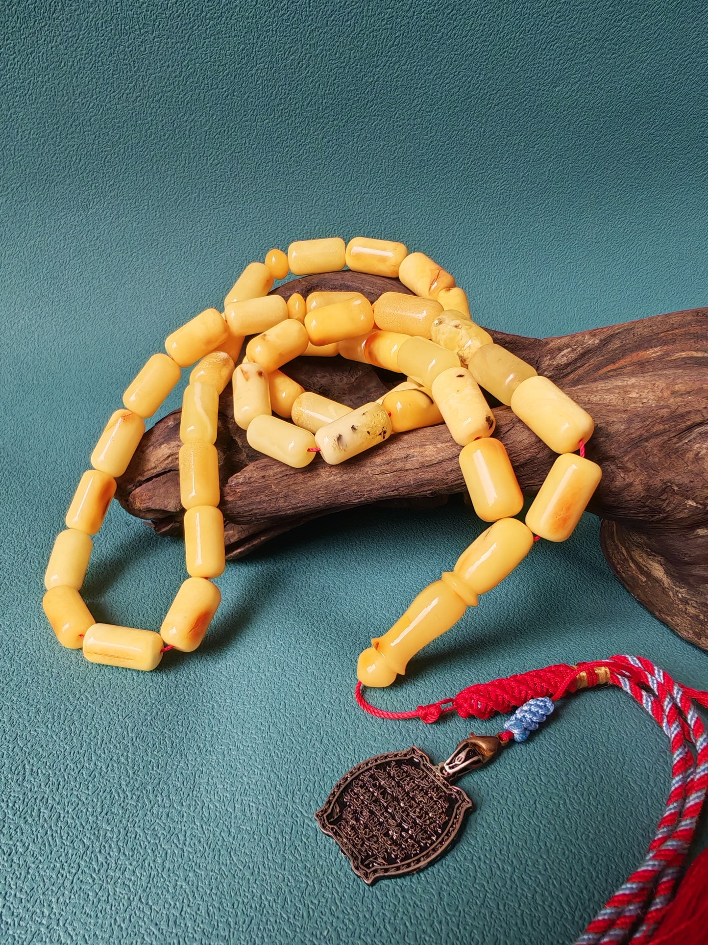 Raw Multicolor Amber Rosary – 45 Barrel Beads