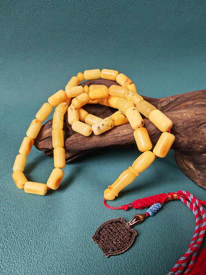 Raw Multicolor Amber Rosary – 45 Barrel Beads