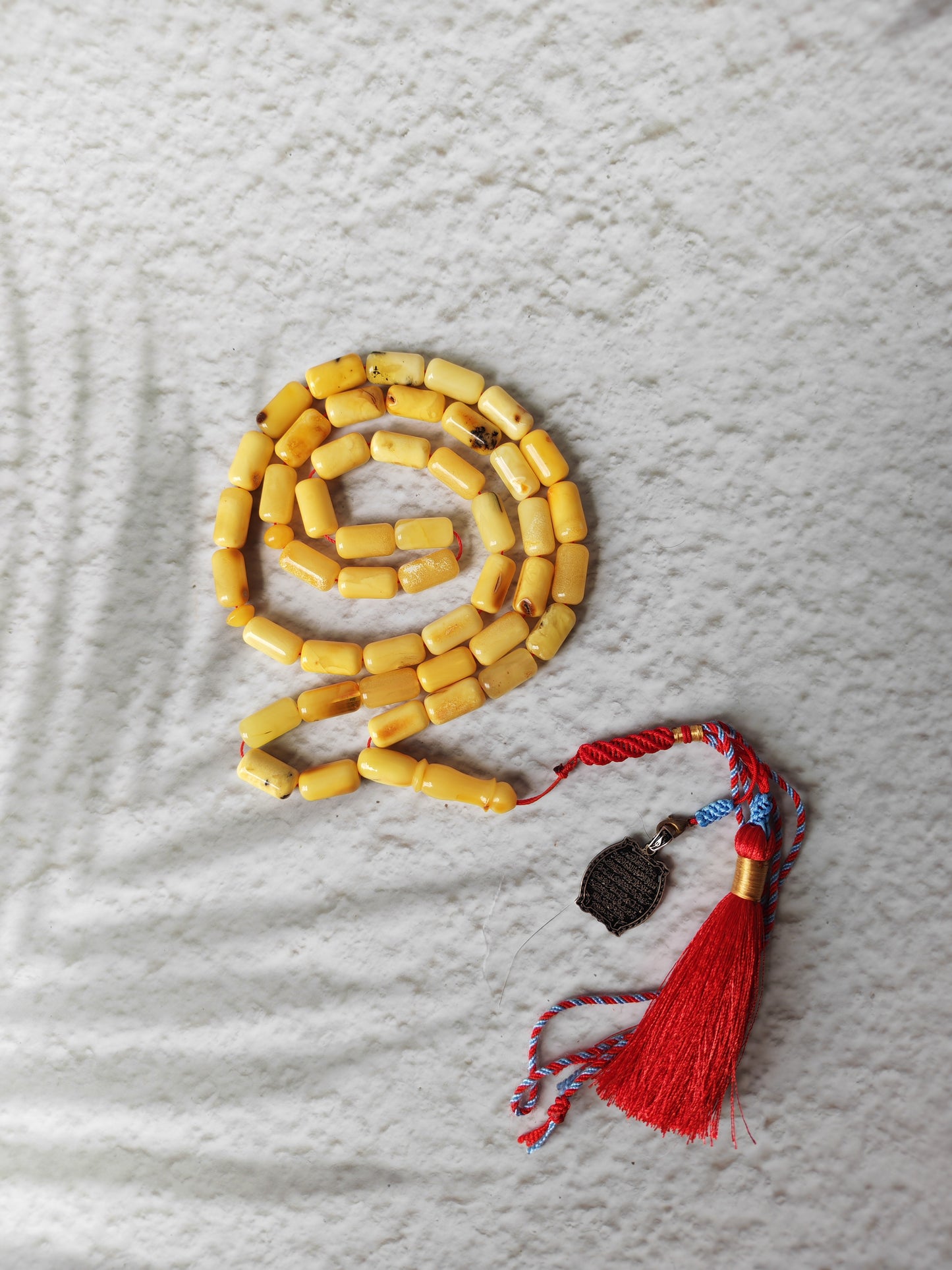 Raw Multicolor Amber Rosary – 45 Barrel Beads