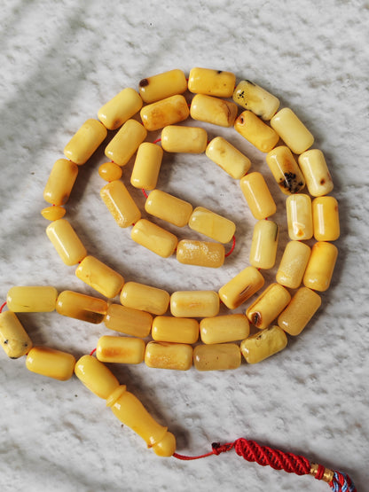 Raw Multicolor Amber Rosary – 45 Barrel Beads