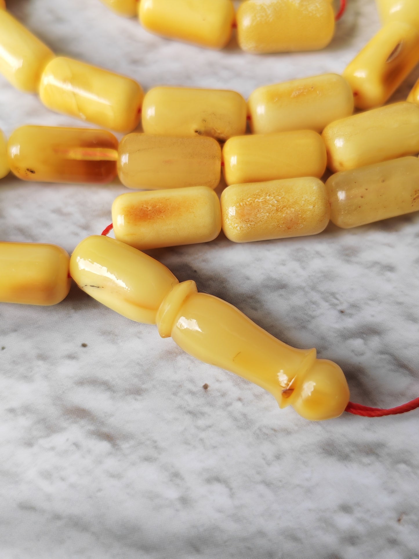 Raw Multicolor Amber Rosary – 45 Barrel Beads