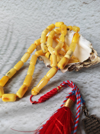 Raw Multicolor Amber Rosary – 45 Barrel Beads