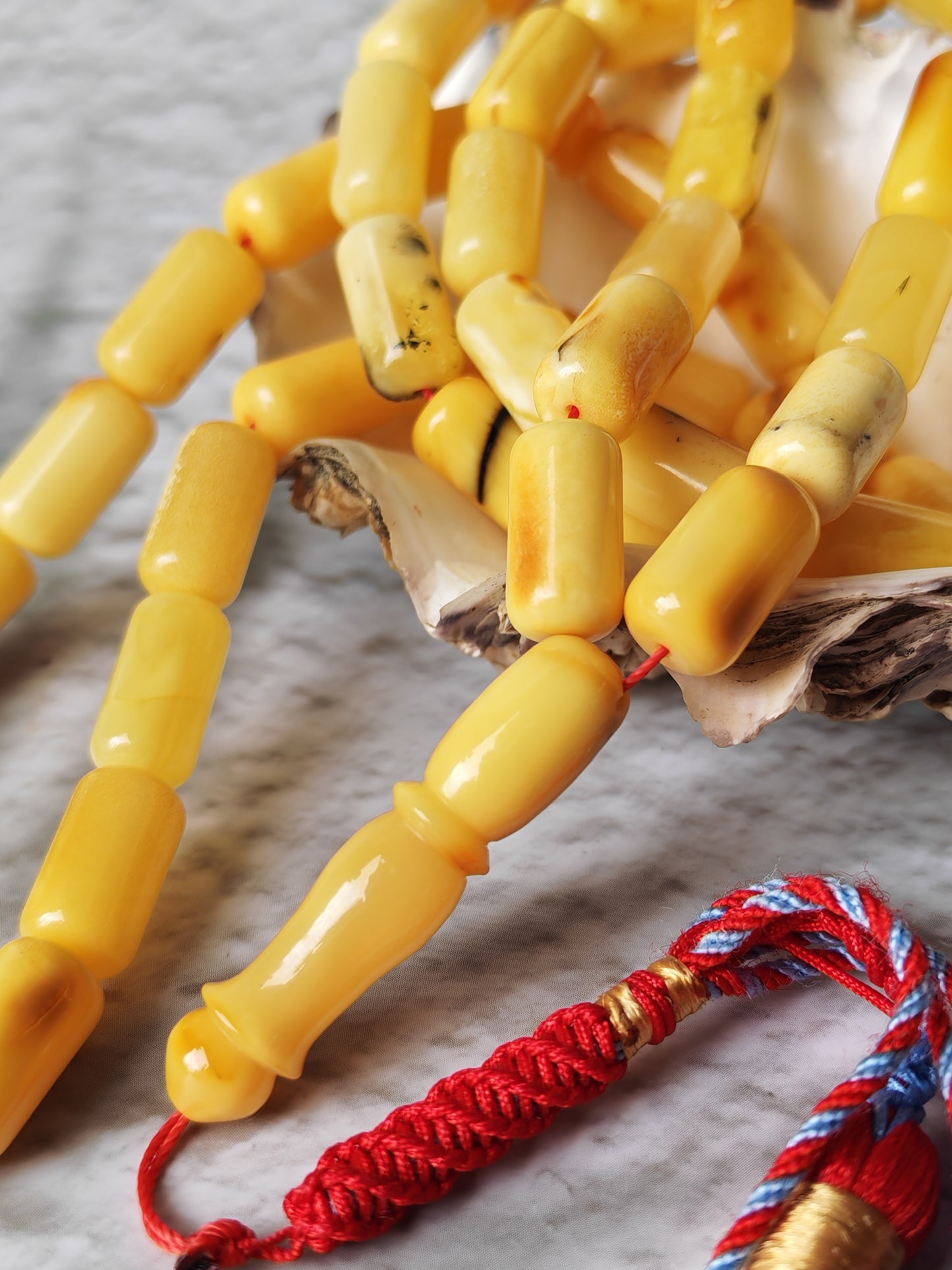 Raw Multicolor Amber Rosary – 45 Barrel Beads