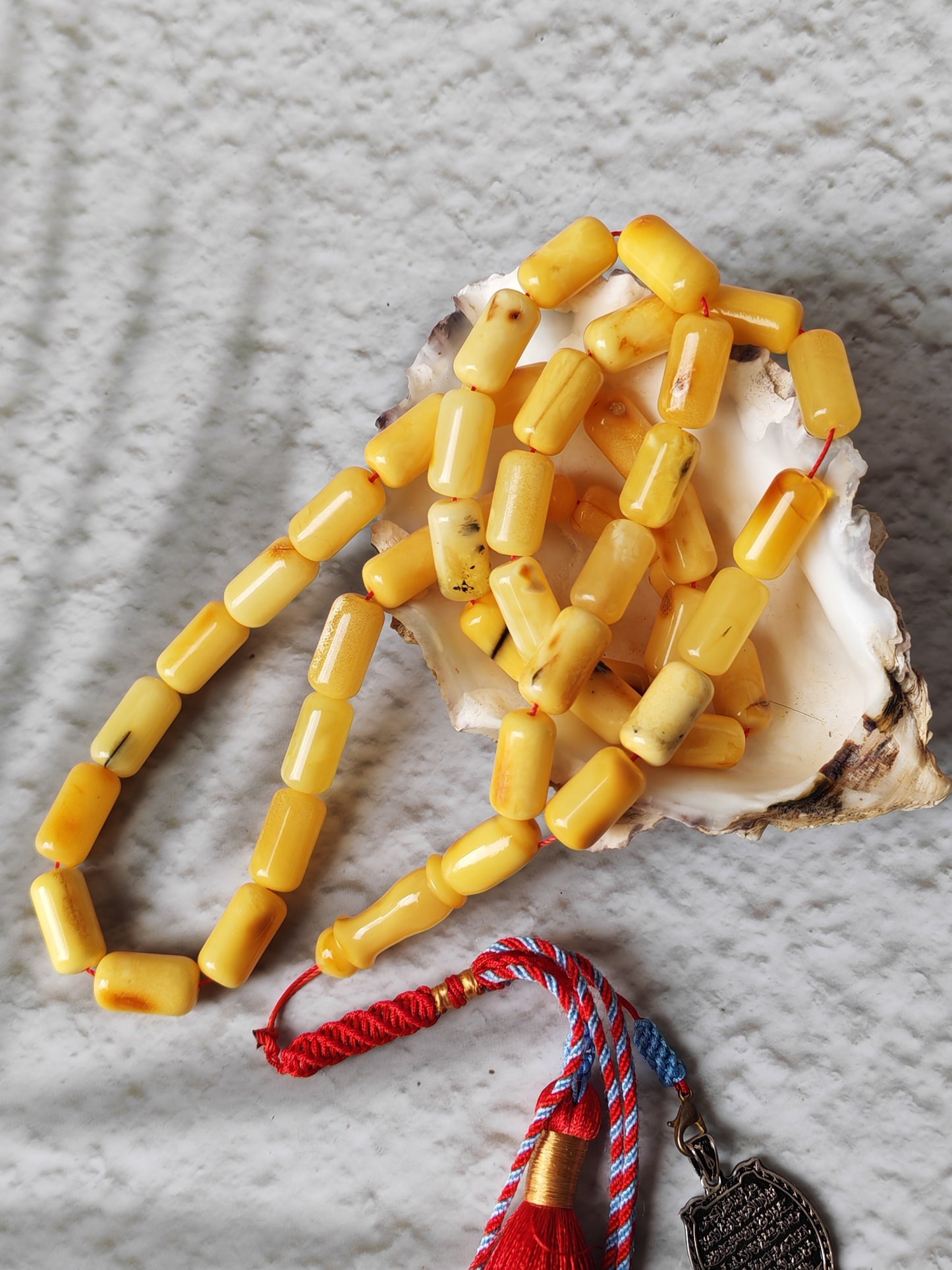 Raw Multicolor Amber Rosary – 45 Barrel Beads