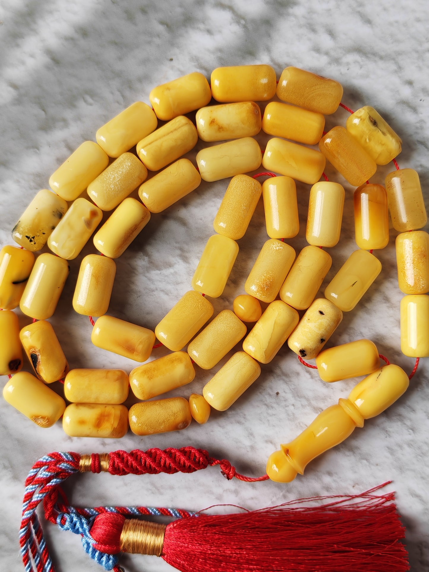 Raw Multicolor Amber Rosary – 45 Barrel Beads