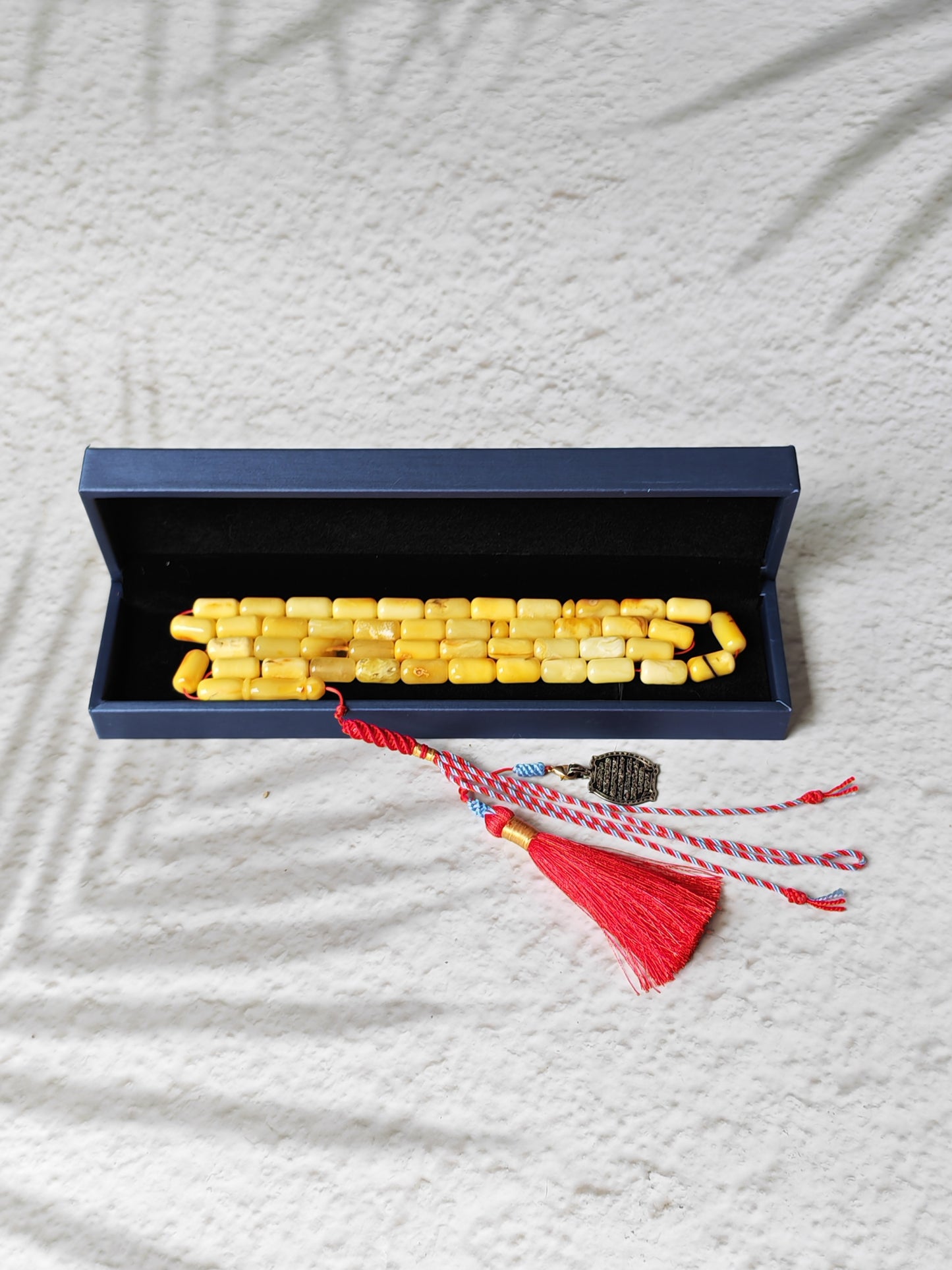 Raw Multicolor Amber Rosary – 45 Barrel Beads