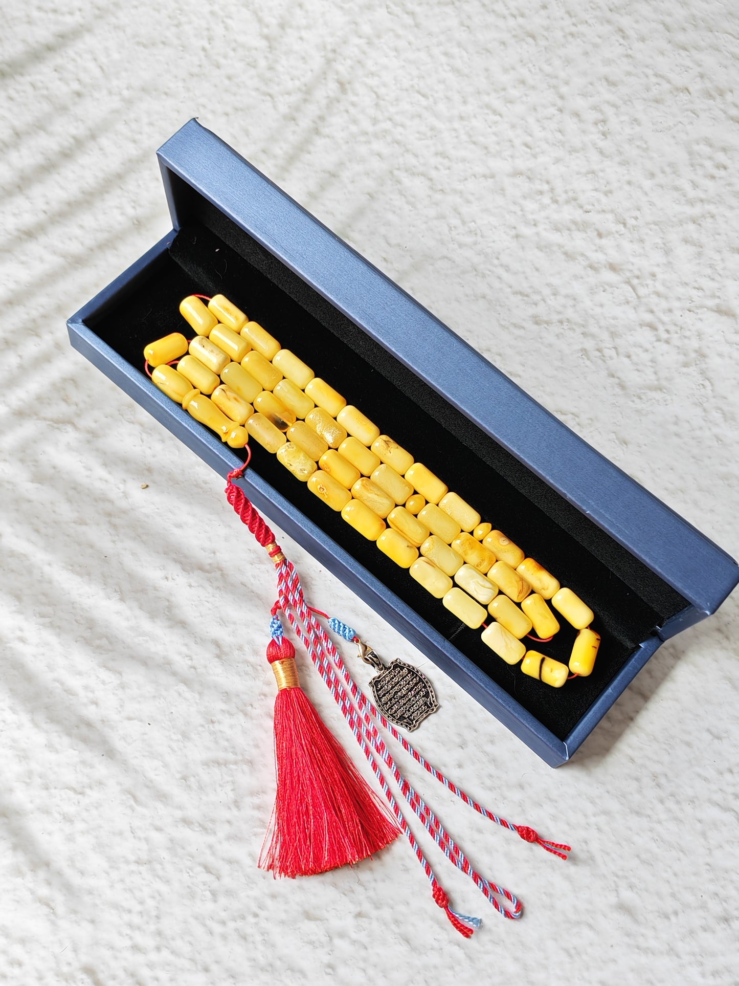 Raw Multicolor Amber Rosary – 45 Barrel Beads