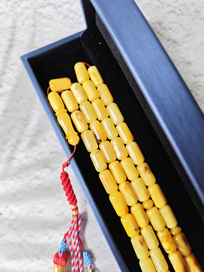 Raw Multicolor Amber Rosary – 45 Barrel Beads