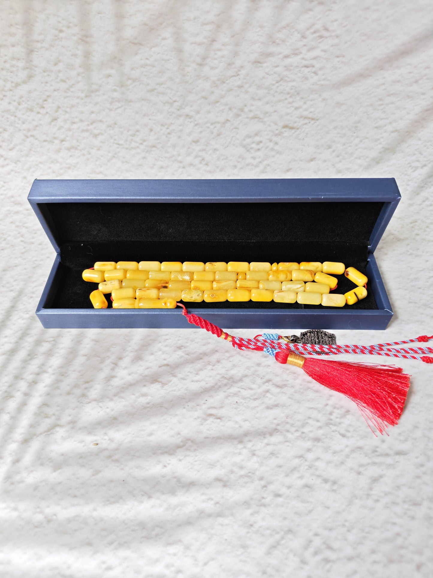 Raw Multicolor Amber Rosary – 45 Barrel Beads