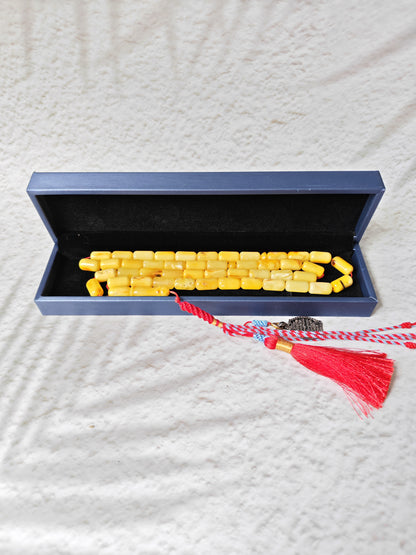 Raw Multicolor Amber Rosary – 45 Barrel Beads