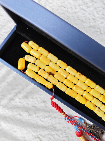 Raw Multicolor Amber Rosary – 45 Barrel Beads