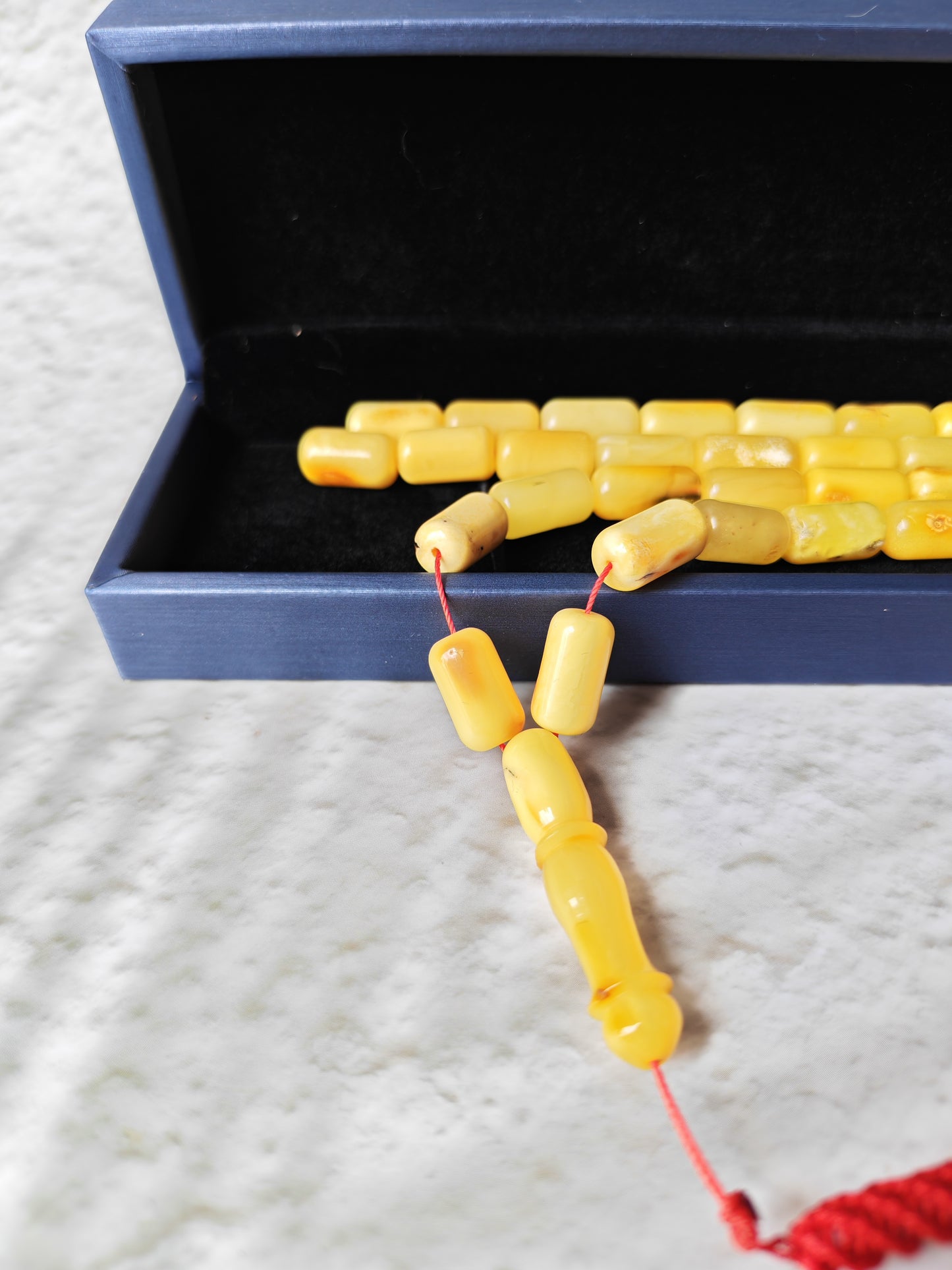 Raw Multicolor Amber Rosary – 45 Barrel Beads