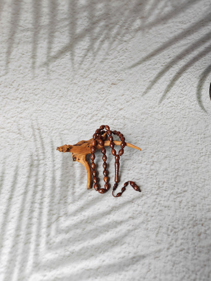 Antique Kokka Seed Wood Rosary with Silver Engravings | 33 Beads