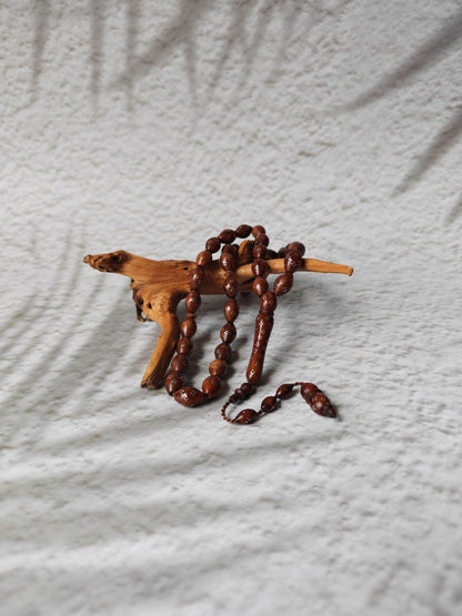 Antique Kokka Seed Wood Rosary with Silver Engravings | 33 Beads