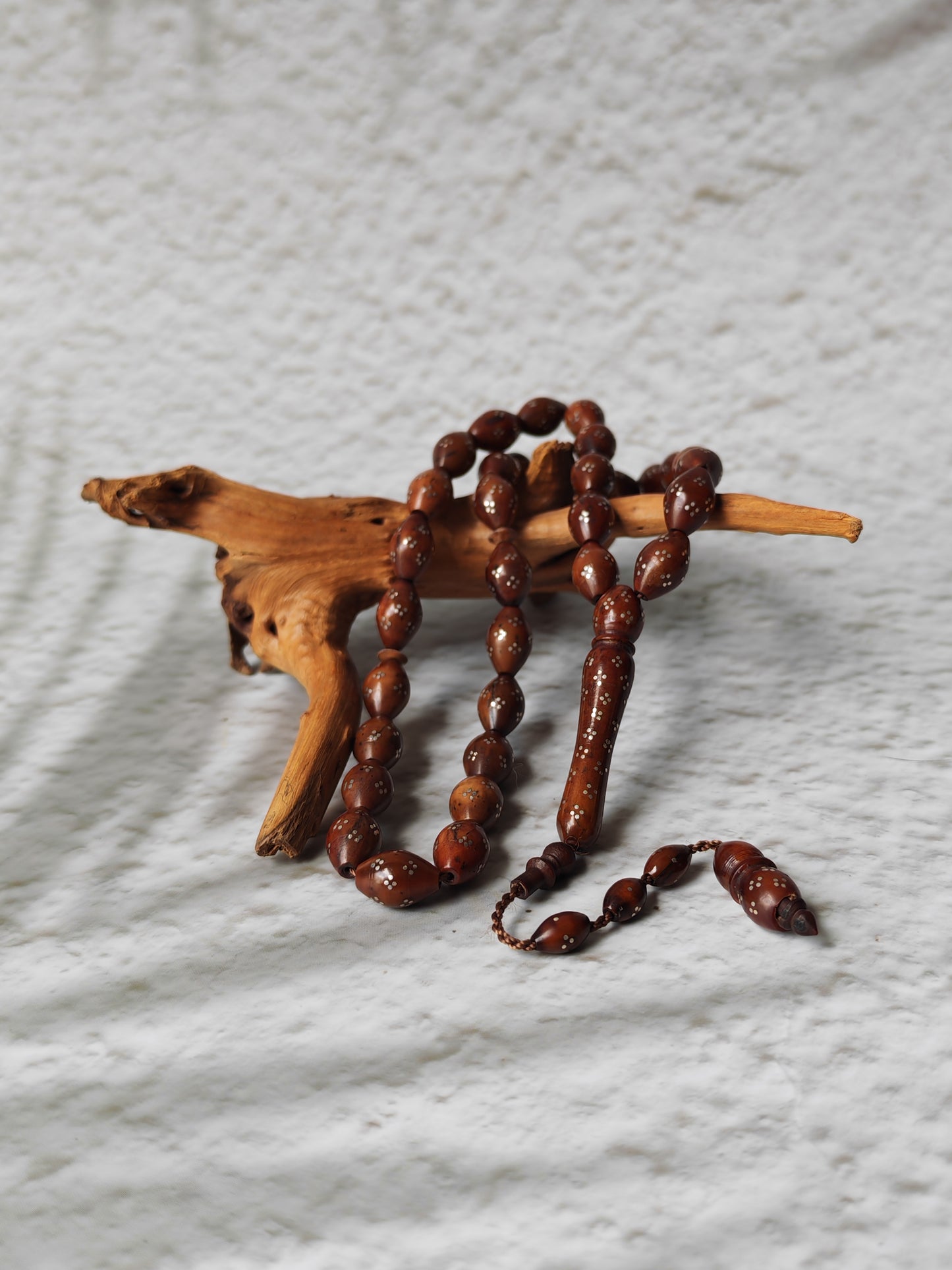 Antique Kokka Seed Wood Rosary with Silver Engravings | 33 Beads