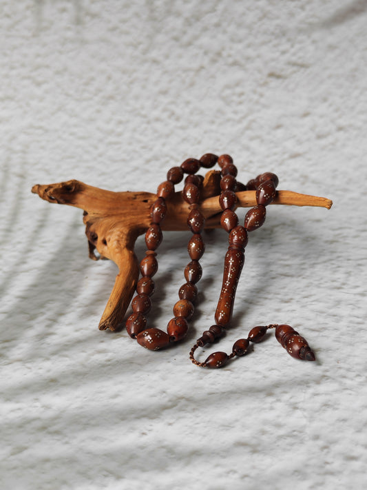 Antique Kokka Seed Wood Rosary with Silver Engravings | 33 Beads