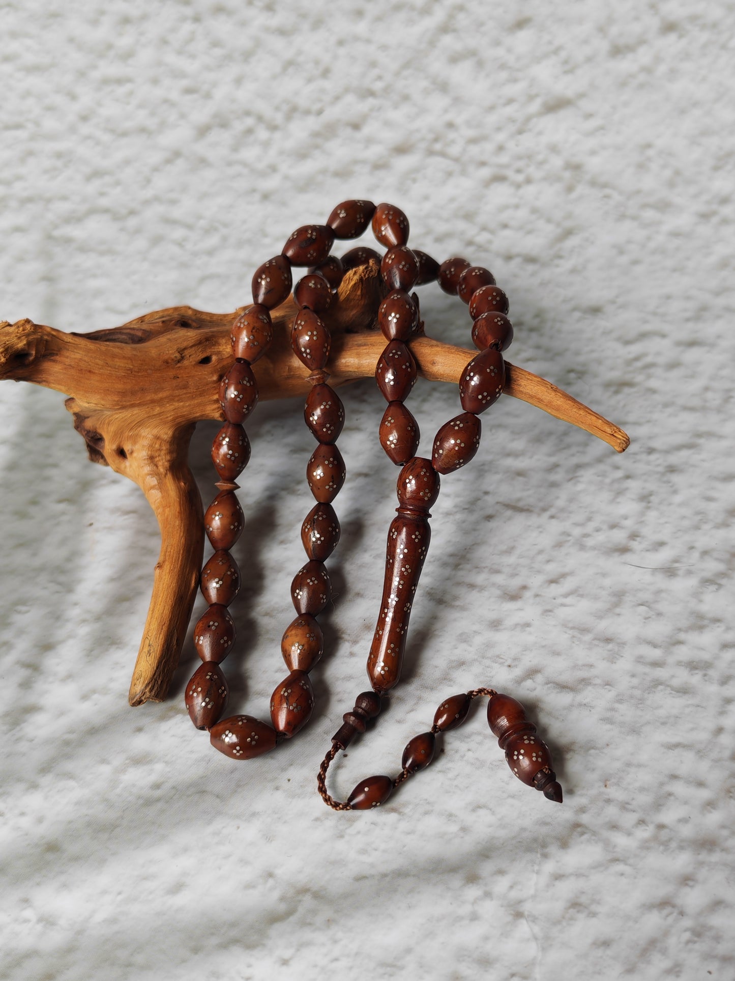 Antique Kokka Seed Wood Rosary with Silver Engravings | 33 Beads