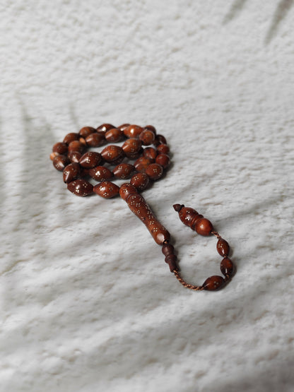 Antique Kokka Seed Wood Rosary with Silver Engravings | 33 Beads
