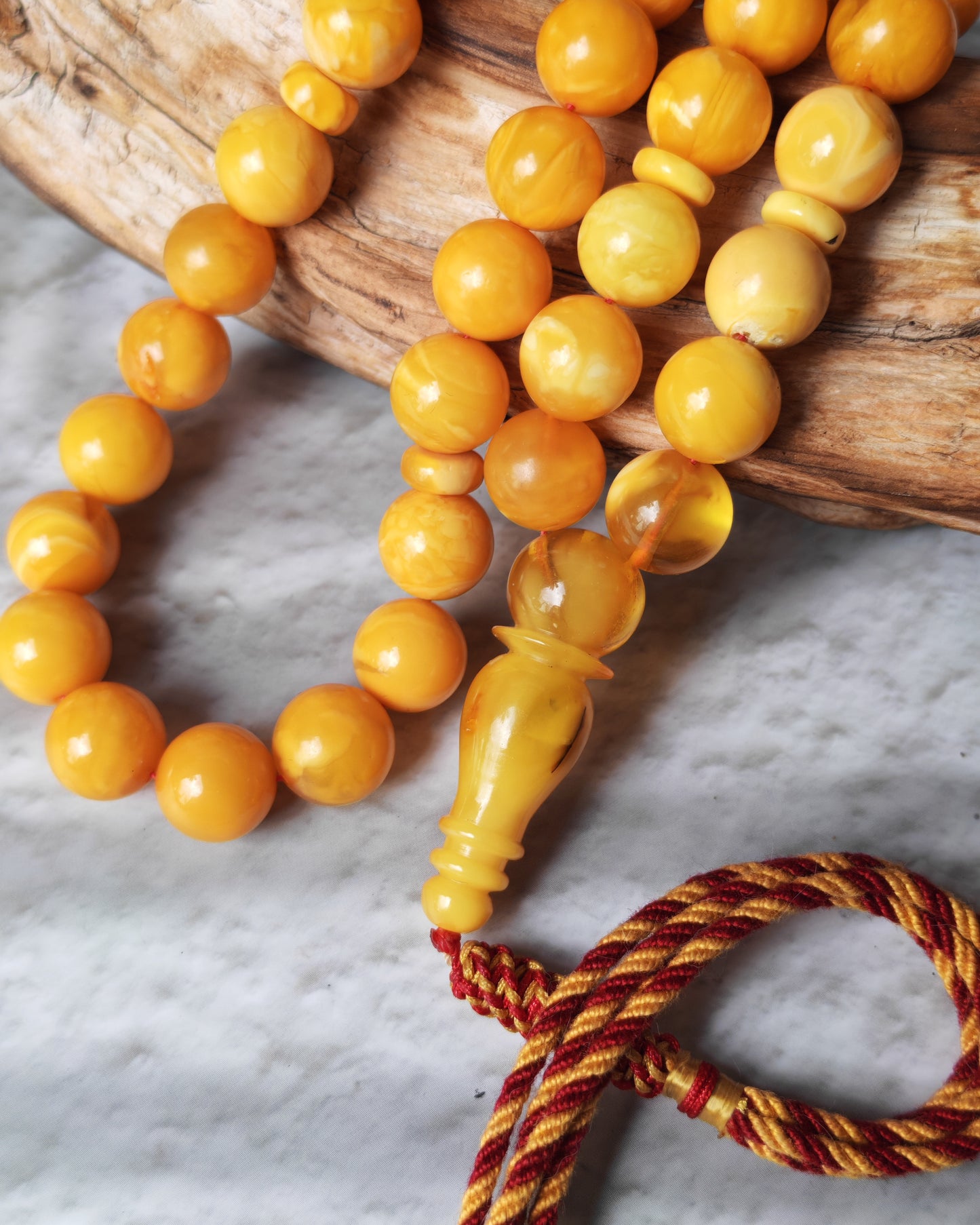 Antique Natural Aged White, Honey Marble Amber Rosary 39 Beads