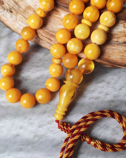 Antique Natural Aged White, Honey Marble Amber Rosary 39 Beads