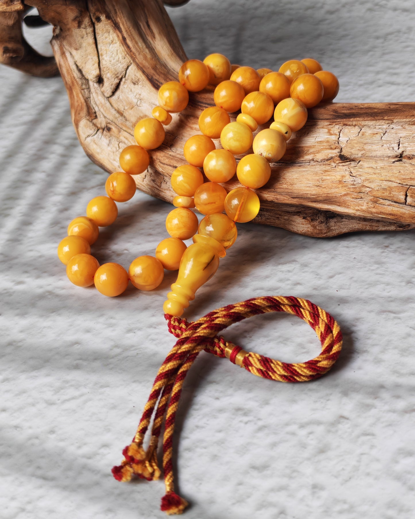 Antique Natural Aged White, Honey Marble Amber Rosary 39 Beads