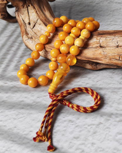 Antique Natural Aged White, Honey Marble Amber Rosary 39 Beads