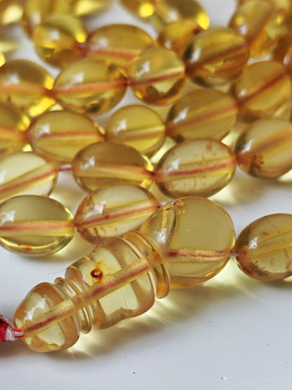 Transparent Micro Citron Amber Rosary – 66 Small Olive Beads