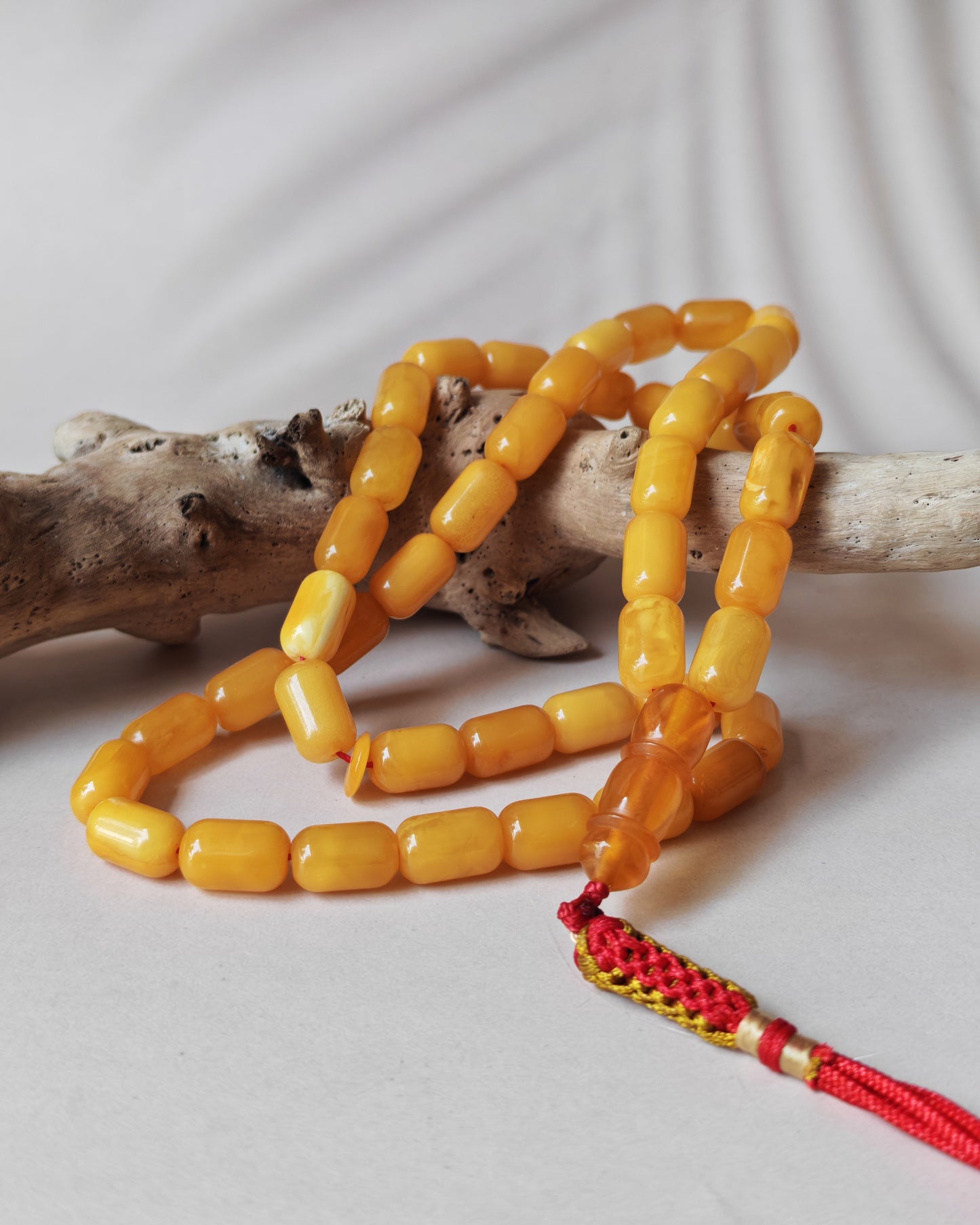 Small Aged Butterscotch & Honey Amber Rosary – 45 Barrel Shape Beads