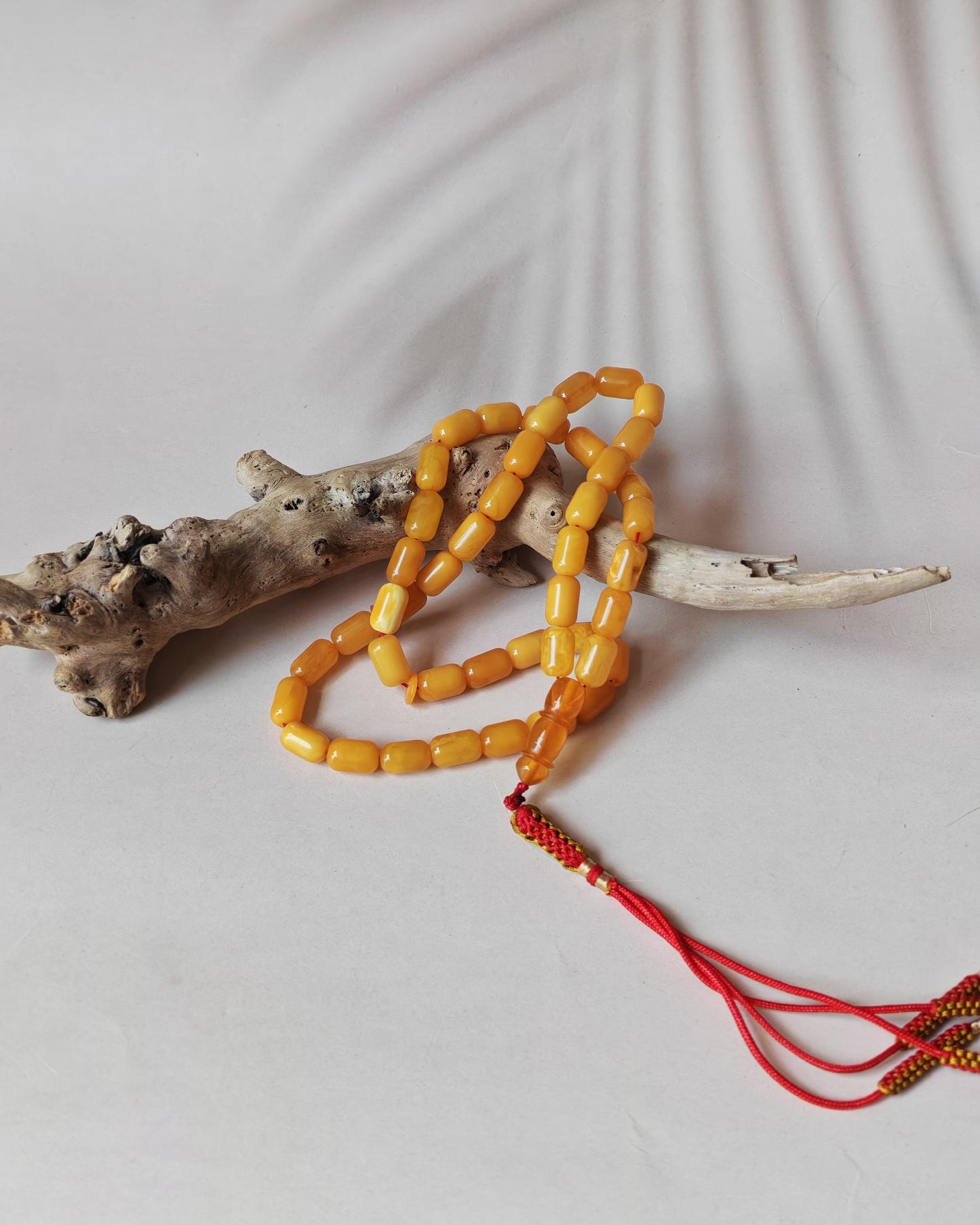 Small Aged Butterscotch & Honey Amber Rosary – 45 Barrel Shape Beads