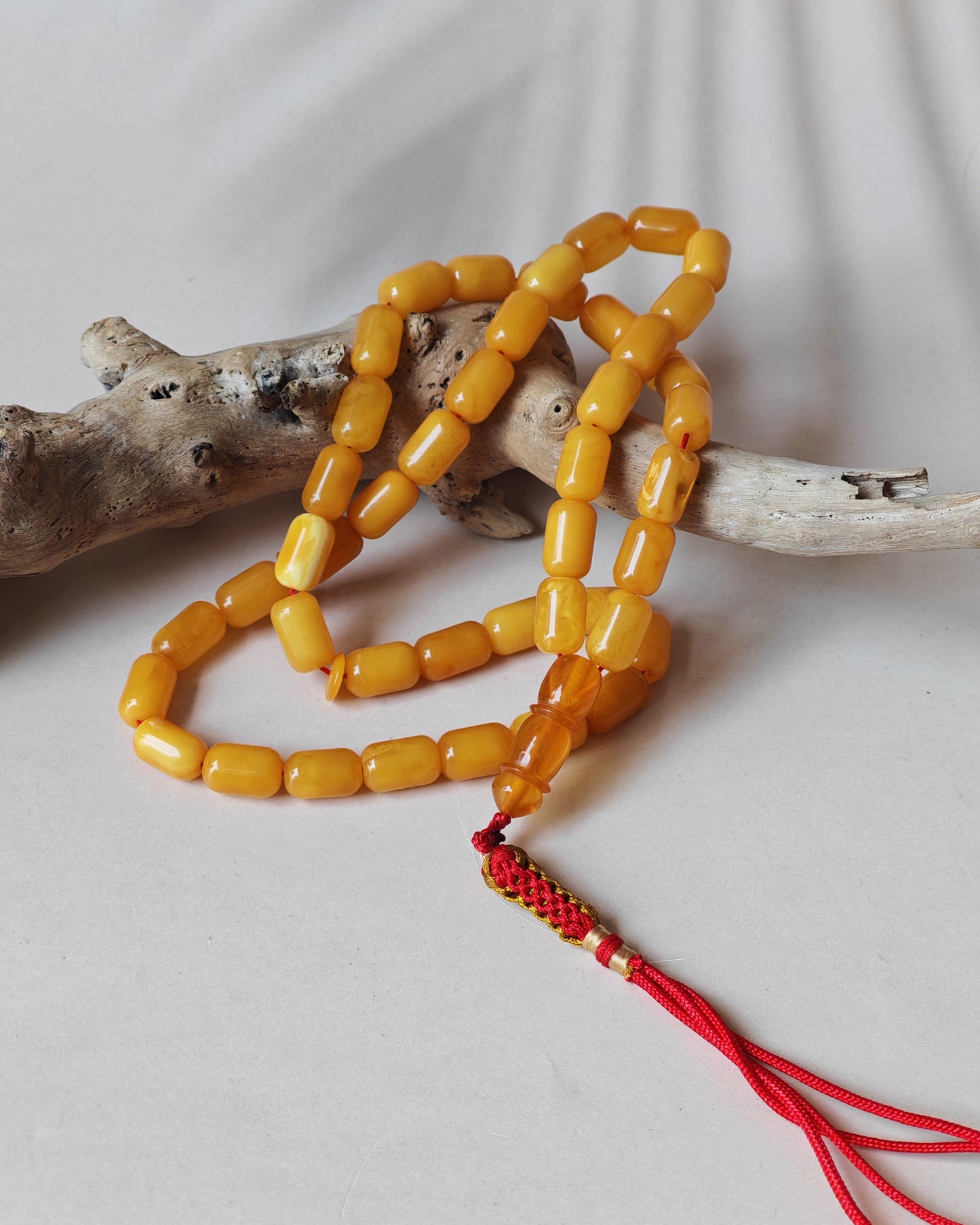 Small Aged Butterscotch & Honey Amber Rosary – 45 Barrel Shape Beads