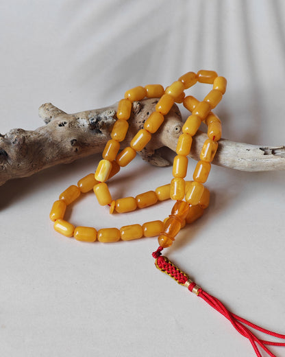 Small Aged Butterscotch & Honey Amber Rosary – 45 Barrel Shape Beads