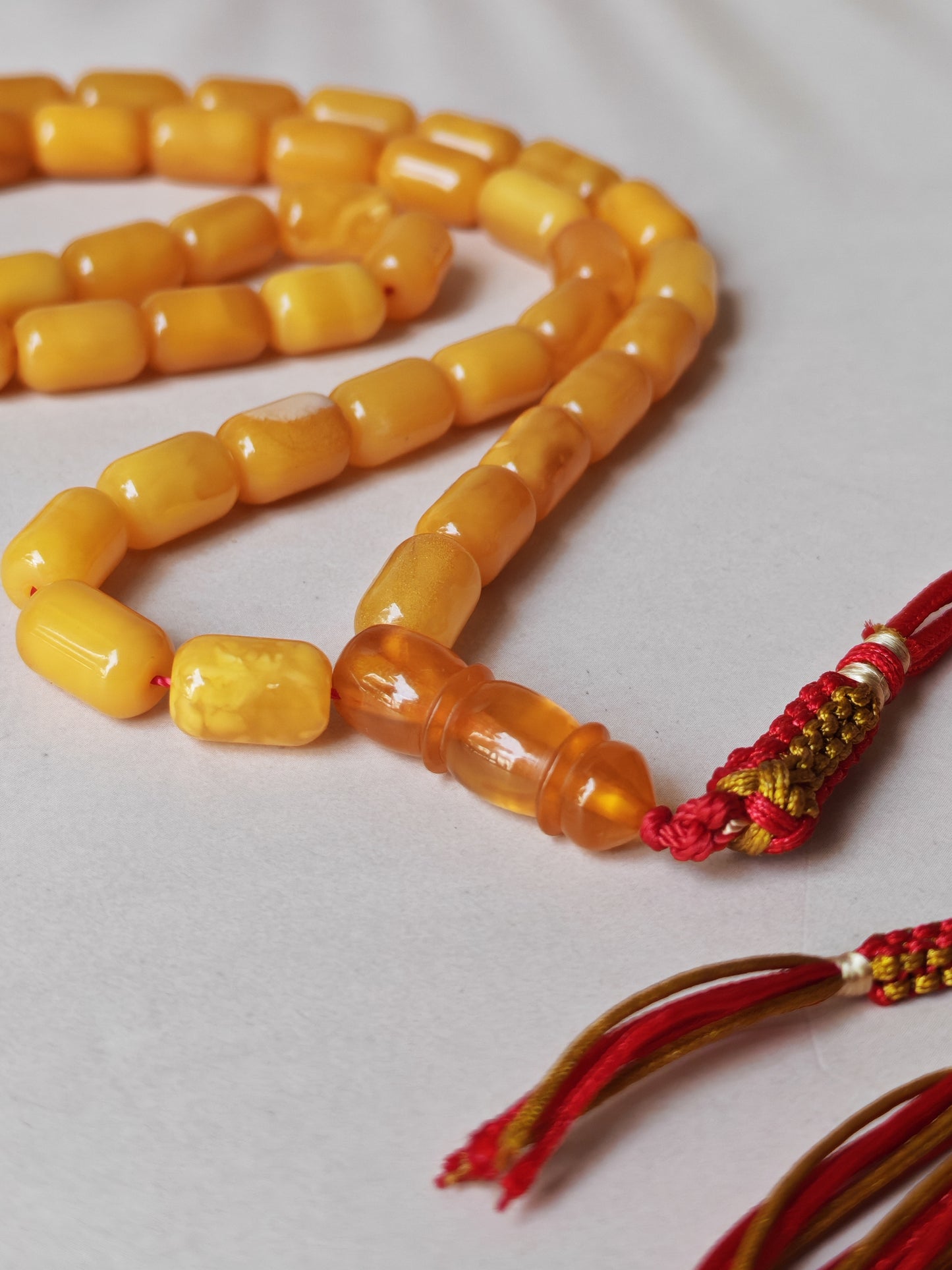 Small Aged Butterscotch & Honey Amber Rosary – 45 Barrel Shape Beads