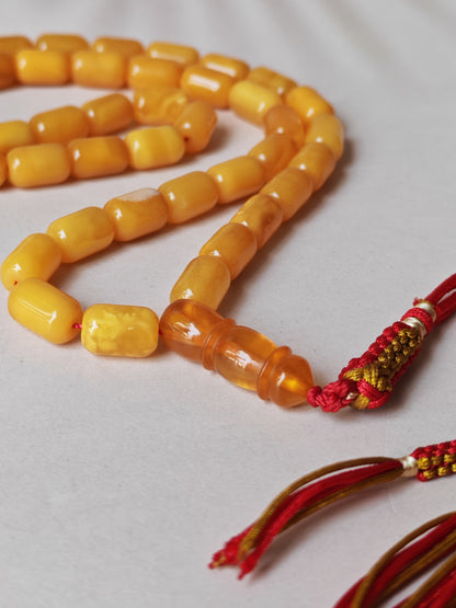 Small Aged Butterscotch & Honey Amber Rosary – 45 Barrel Shape Beads