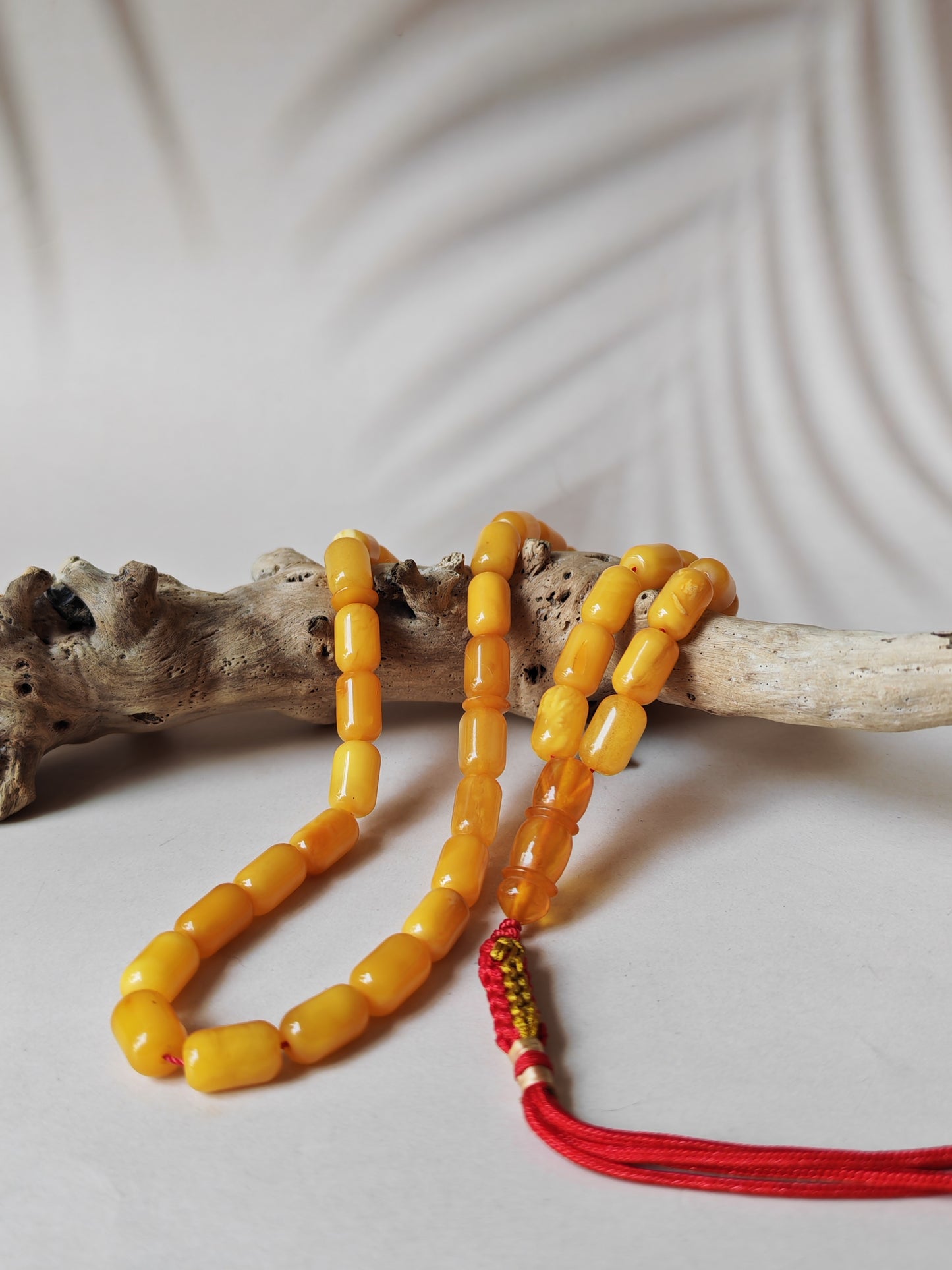 Small Aged Butterscotch & Honey Amber Rosary – 45 Barrel Shape Beads