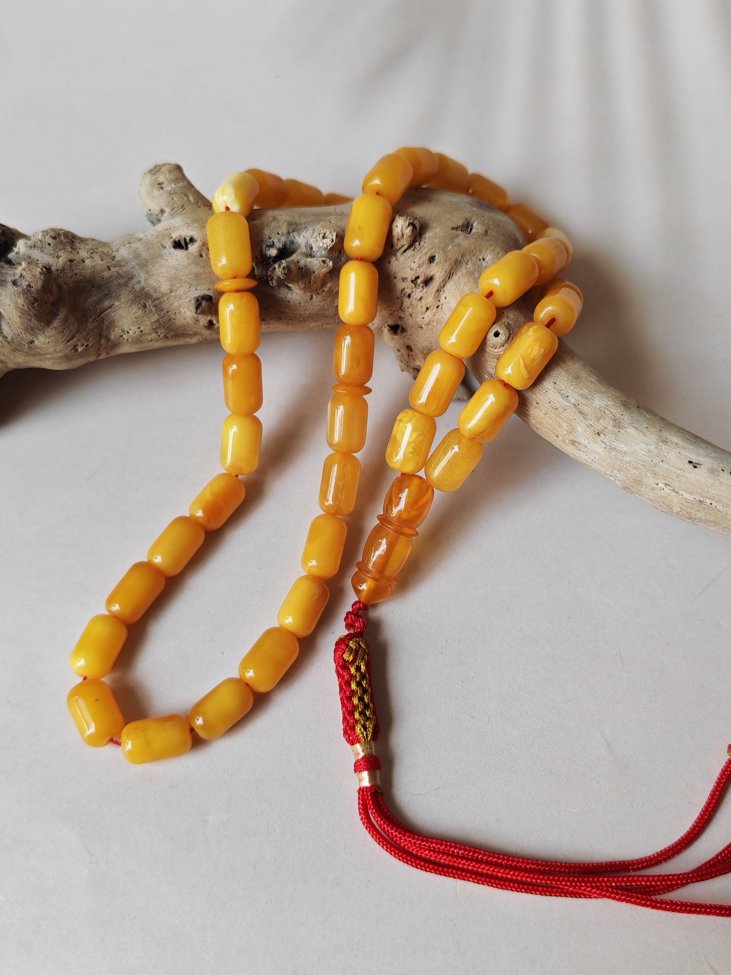 Small Aged Butterscotch & Honey Amber Rosary – 45 Barrel Shape Beads