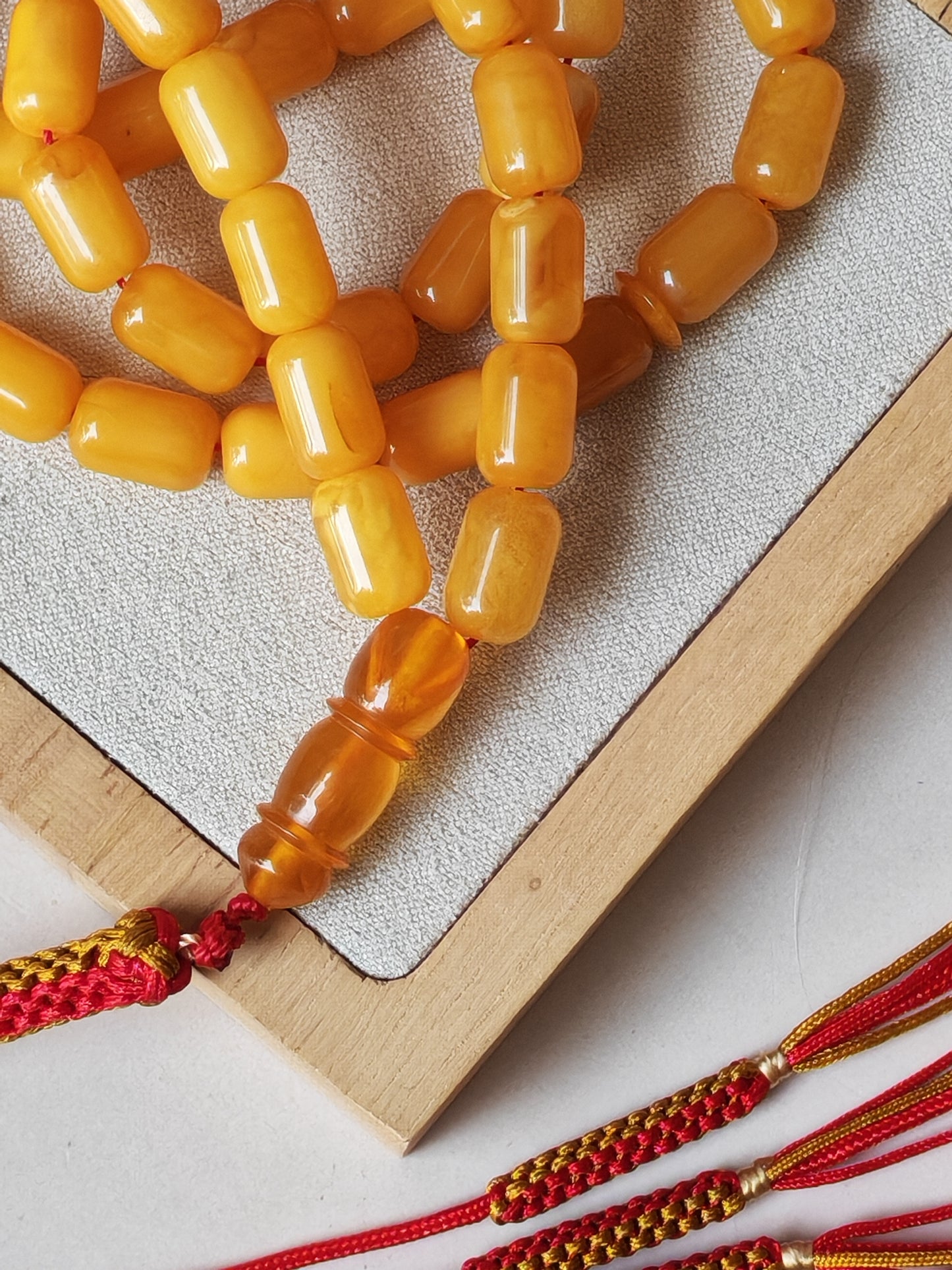 Small Aged Butterscotch & Honey Amber Rosary – 45 Barrel Shape Beads