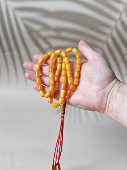 Small Aged Butterscotch & Honey Amber Rosary – 45 Barrel Shape Beads