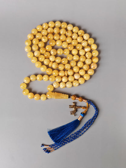 Butterscotch Honey Amber Misbah 99 Beads – 11mm Round Beads, Ultra Long