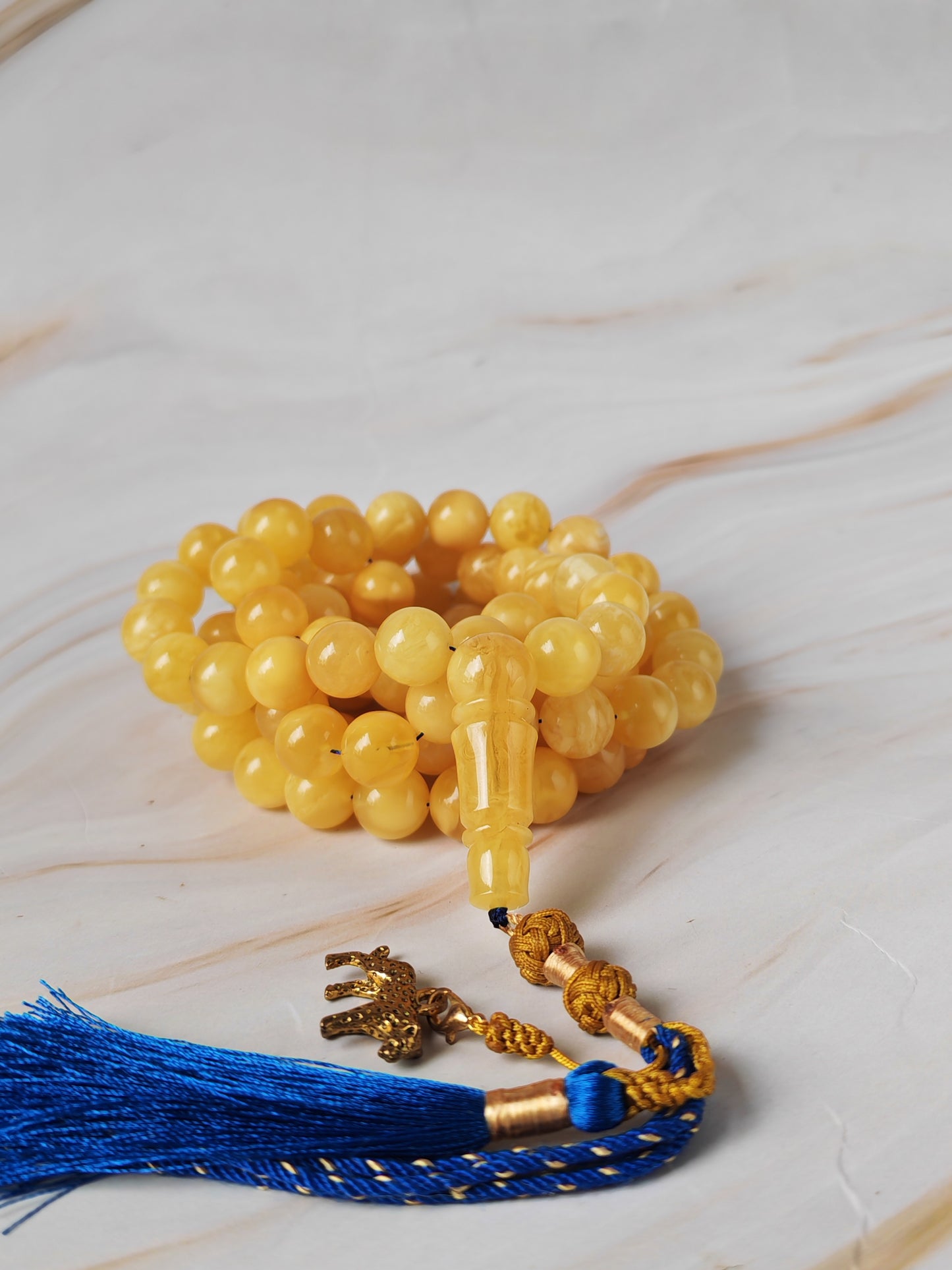 Butterscotch Honey Amber Misbah 99 Beads – 11mm Round Beads, Ultra Long