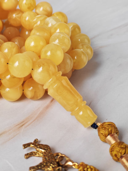 Butterscotch Honey Amber Misbah 99 Beads – 11mm Round Beads, Ultra Long